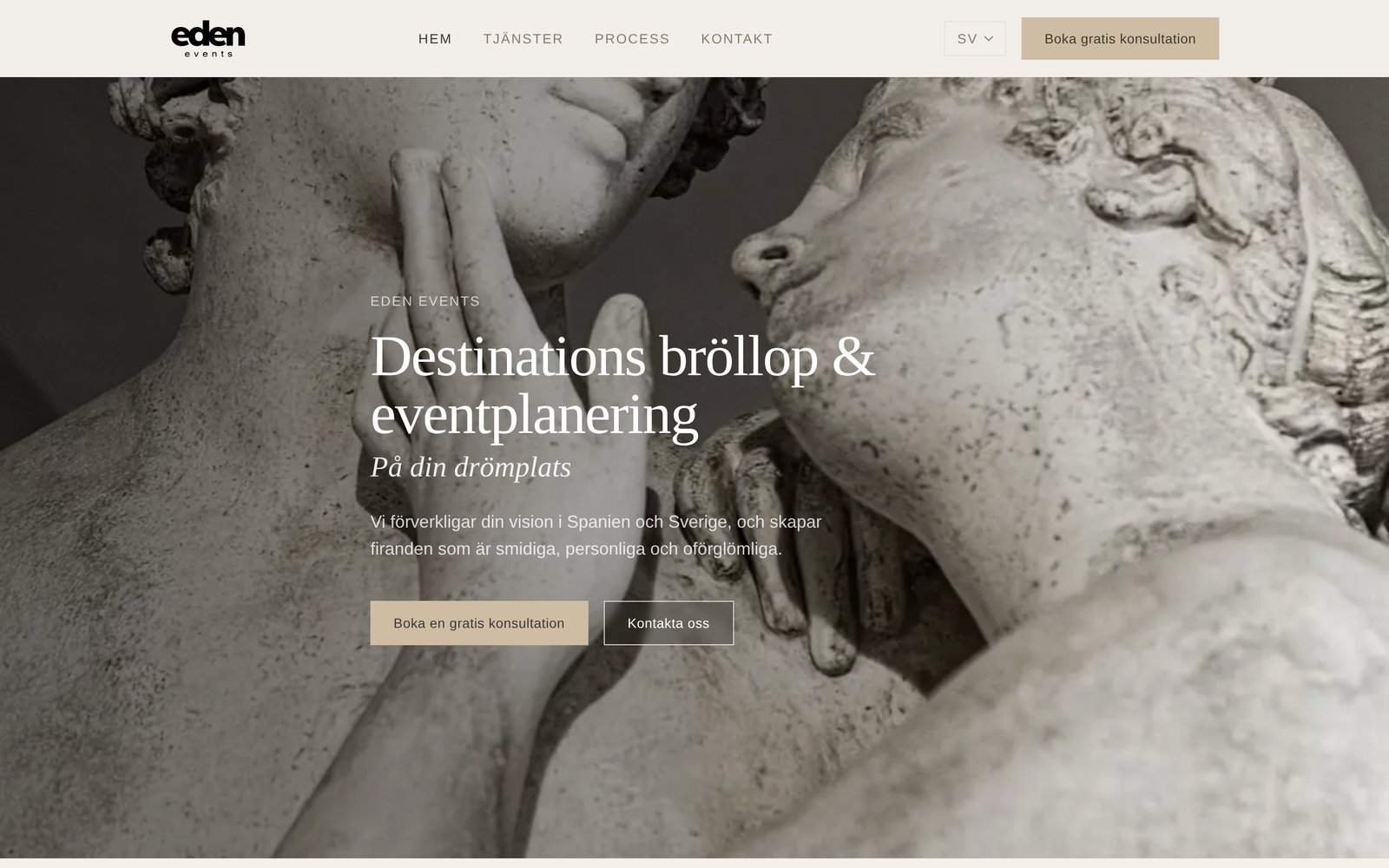 Eden Events hemsida på dator